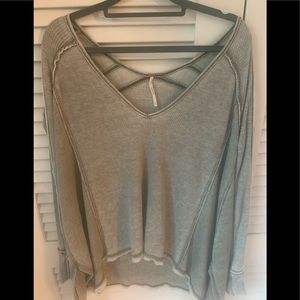 FREE PEOPLE long green v-neck sweater